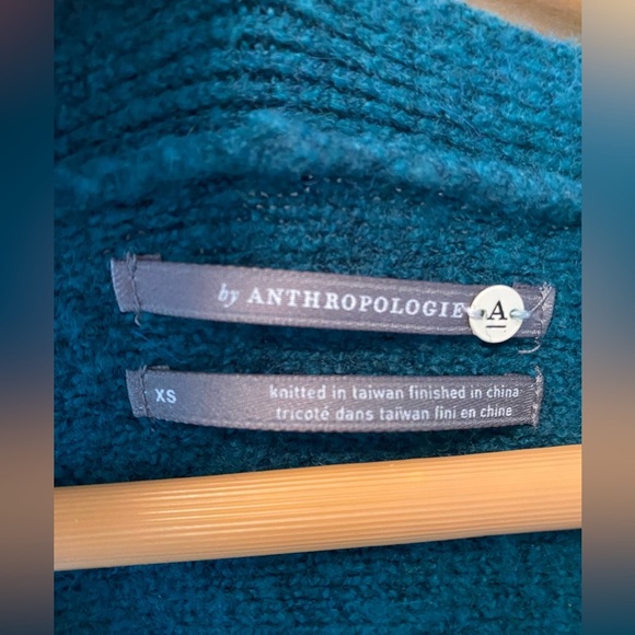 Anthropologie Teal Wool Blend Fringed Edge Sweater Size XS - Picture 3 of 8